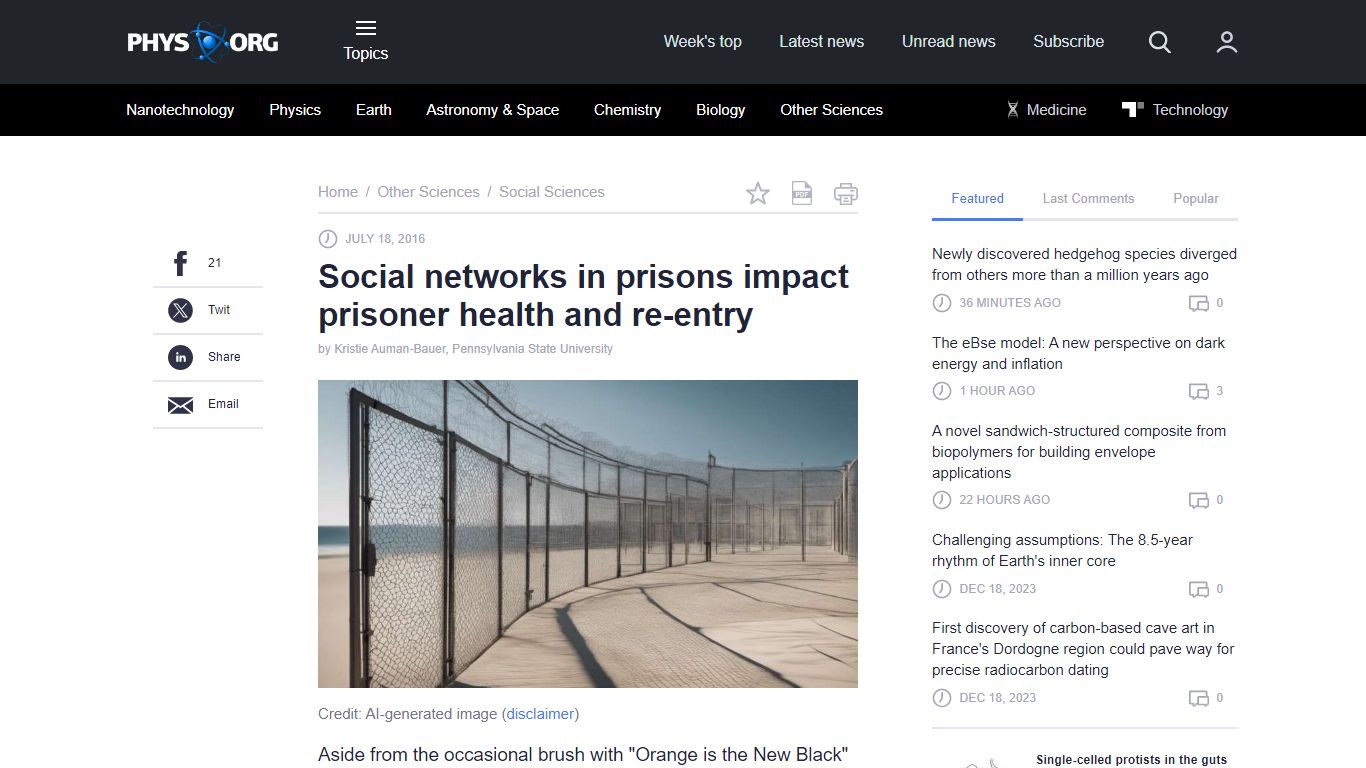 Social networks in prisons impact prisoner health and re-entry - Phys.org
